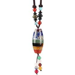 Simurg 7 Chakra Healing Stone Pendant Necklace for Meditation, Energy Enhancing, Protection and Spiritual Healing