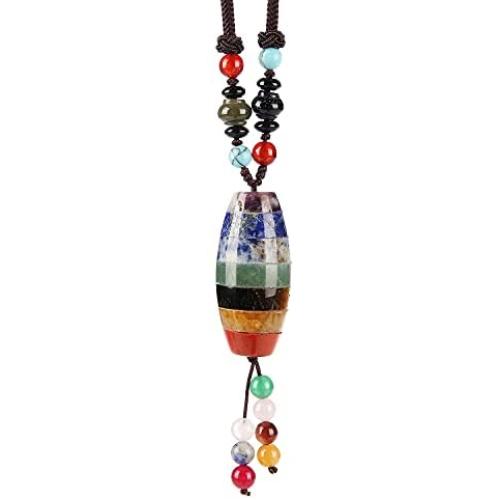 Simurg 7 Chakra Healing Stone Pendant Necklace for Meditation, Energy Enhancing, Protection and Spiritual Healing