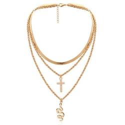 Dainty Multilayer Chain Necklace Gold Plated Lucky Evil Eye Pearl Cross Moon Star Lightning Link Necklace Jewelry for Women