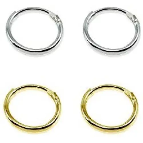Set of 2 Pairs Sterling Silver & Yellow Gold Flashed Tiny Endless 10mm Round Unisex Hoop Cartilage Earrings Set of 2 Pairs Sterling Silver & Yellow Gold Flashed Tiny Endless 10mm Round Unisex Hoop Cartilage Earrings