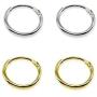 Set of 2 Pairs Sterling Silver & Yellow Gold Flashed Tiny Endless 10mm Round Unisex Hoop Cartilage Earrings