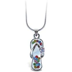 Puzzled Sparkling Flip Flop Necklace and Earrings Set Charming Necklace and Earring Set - Beach Theme - Aqua Jewelry Always Unique Gift - Item #K6302-6352