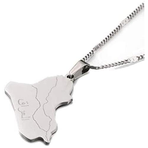 Stainless Steel Allah Name Iraq Map Pendant Necklaces Map of Iraq Jewelry