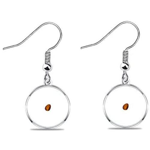 Zuo Bao Mustard Seed Earrings Real Mustard Seed Round Pendant Earrings Religious Jewelry for Baptism Confirmation