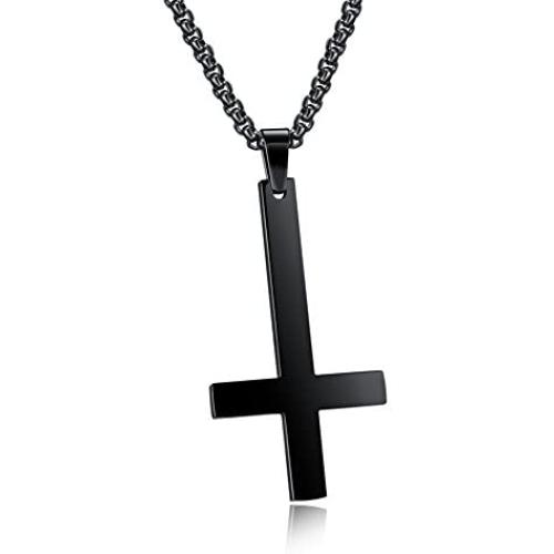 PAURO Mens Stainless Steel Inverted Cross Necklace Pendant with Chain 22 Inches, Black Gold Silver