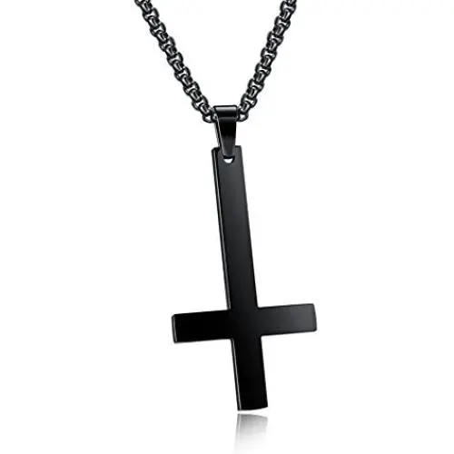 PAURO Mens Stainless Steel Inverted Cross Necklace Pendant with Chain 22 Inches, Black Gold Silver PAURO Mens Stainless Steel Inverted Cross Necklace Pendant with Chain 22 Inches, Black Gold Silver