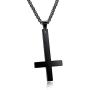 PAURO Mens Stainless Steel Inverted Cross Necklace Pendant with Chain 22 Inches, Black Gold Silver