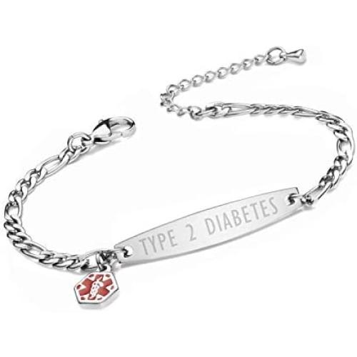 mnmhope Fashion Small Figaro Medical Alert Bracelet for Women Adjustable 6.5-8 inch