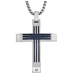 Mens Stainless Steel Natural Diamond Accent Cross Pendant (0.03 carats, H-I I3)