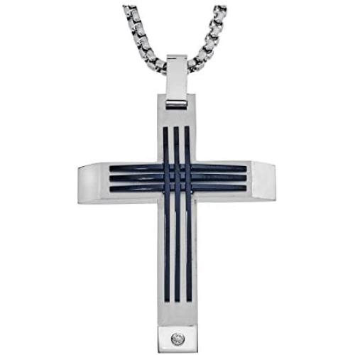 Mens Stainless Steel Natural Diamond Accent Cross Pendant (0.03 carats, H-I I3)