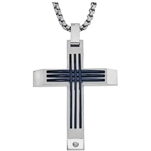 Mens Stainless Steel Natural Diamond Accent Cross Pendant (0.03 carats, H-I I3) Mens Stainless Steel Natural Diamond Accent Cross Pendant (0.03 carats, H-I I3)