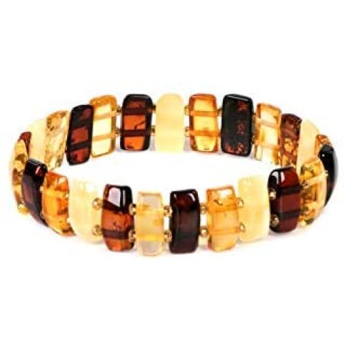 AMBERAGE Natural Baltic Amber Stretch Bracelet for Women - Hand Made from Polished/Certified Baltic Amber Beads