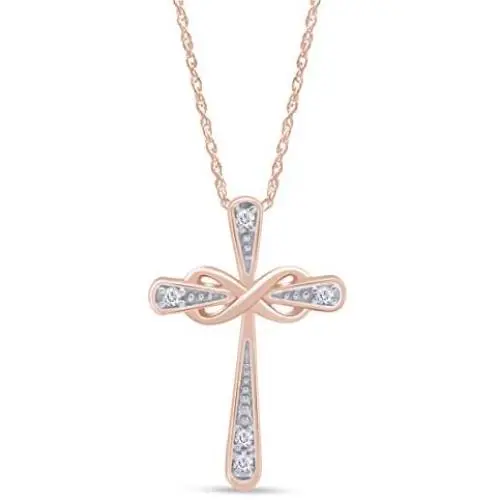 Jewel Zone US White Natural Diamond Accent Infinity Cross Pendant Necklace 14k Gold Over Sterling Silver