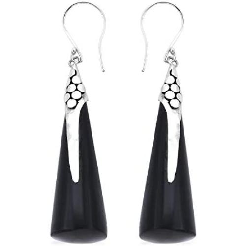 Shop LC Womens Black Onyx 925 Sterling Silver Dangle Drop Earrings for Womens Prom Jewelry Mothers Day Gifts (Black-Drop/Solitaire/Dangle/Statement/Teardrop)