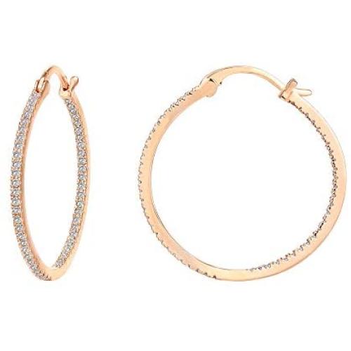 PAVOI 14K Gold Plated 925 Sterling Silver Post Cubic Zirconia Hoop Earrings 30/15mm