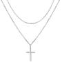 Sterling Silver Jewelry Layered love Heart and Cross Necklace Pendant Handmade Dainty Choker for Women Girls