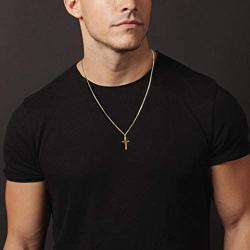 Joxevyia Cross Necklace for Boy 14K Gold Filled Stainless Steel Small Cross Pendant with Cuban Chain Necklace Simple Faith Jewelry for Men Women Girls 16-24 Inches
