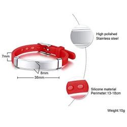 VNOX NO Needle OR BP This ARM Silicone Rubber Stainless Steel Adjust Bracelet Wristband Gift for Boys Girls Kids,Red