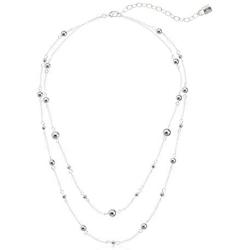 Chaps Womens Double Strand Bead Strand Necklace, Silver