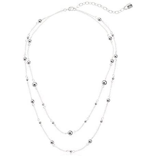 Chaps Womens Double Strand Bead Strand Necklace, Silver