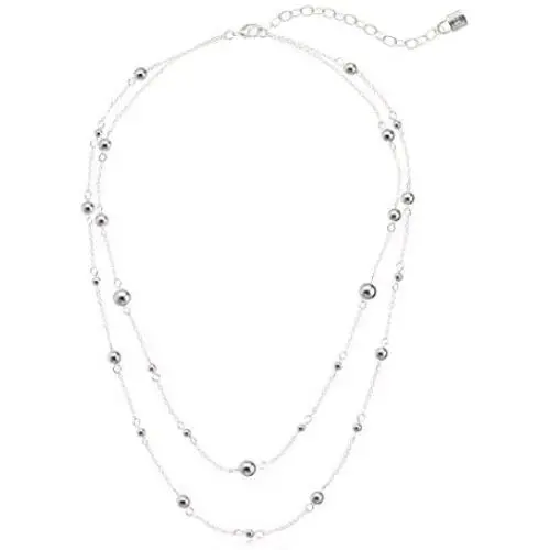 Chaps Womens Double Strand Bead Strand Necklace, Silver