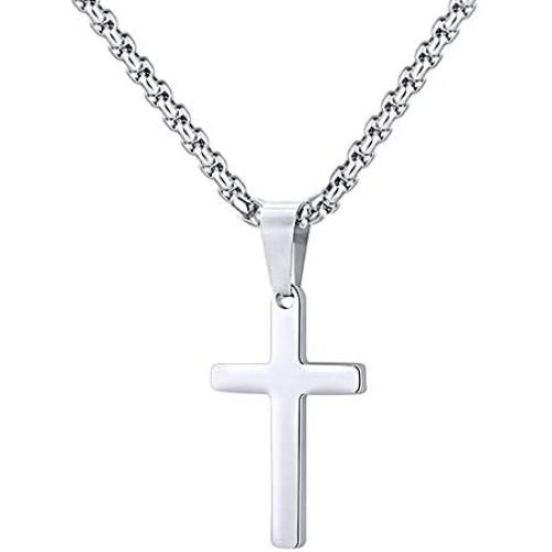 MONOZO Cross Necklace for Men, Stainless Steel Silver Gold Black Plain Cross Pendant Necklace Simple Jewelry Gifts, 16-24 Inches Chain