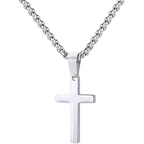 MONOZO Cross Necklace for Men, Stainless Steel Silver Gold Black Plain Cross Pendant Necklace Simple Jewelry Gifts, 16-24 Inches Chain