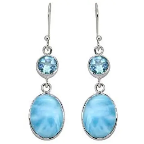 YoTreasure Larimar Blue Topaz Solid 925 Sterling Silver Dangle Earrings Jewelry YoTreasure Larimar Blue Topaz Solid 925 Sterling Silver Dangle Earrings Jewelry