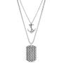 Steve Madden 28 Inch Oxidized Stainless Steel Box and Curb Chain Anchor and Dogtag Duo Pendant Necklace for Men