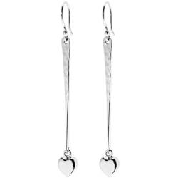 Pepe Dominguez 925 Sterling Silver Hammered Long Drop with Heart Dangle Earrings