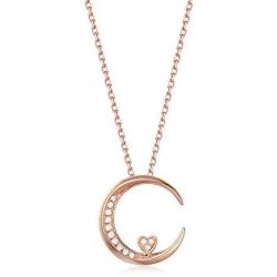 Agvana 18K Solid Rose Gold Diamond Moon Heart Dainty Pendant Necklace Fine Jewelry Anniversary Birthday Valentines Day Gifts for Women Teen Girls Sister Lover Wife, 16+2 Inch Extender