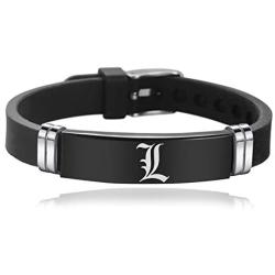 COMTRUDE Death Note L Bracelet, Stainless Steel Old English Initial Alphabet Letter Wristband