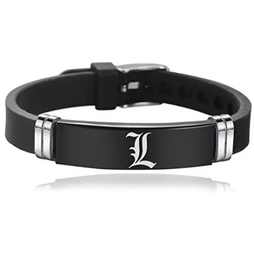 COMTRUDE Death Note L Bracelet, Stainless Steel Old English Initial Alphabet Letter Wristband COMTRUDE Death Note L Bracelet, Stainless Steel Old English Initial Alphabet Letter Wristband