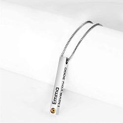 Mainbead Personalized Custom Vertical Bar Necklace with Birthstones Long Birthstone Necklaces Custom Engrave Nameplate