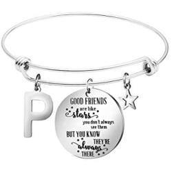 Joycuff Initial Charm Bracelet Friendship Expandable Charm Bracelets-Birthday Gifts for Friends Female