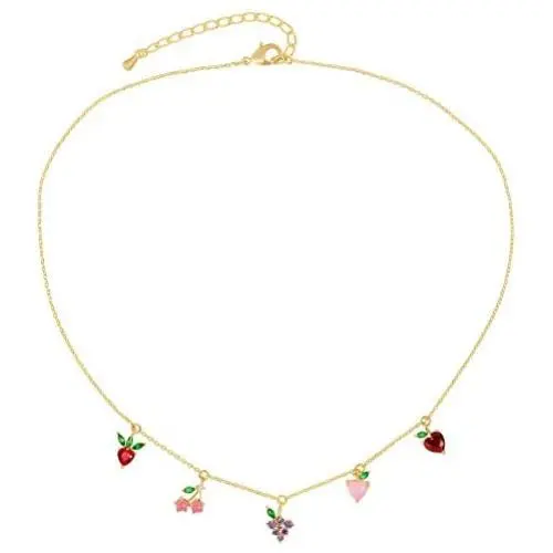 AoedeJ 14K Gold Plated Fruit Basket Choker for Women Girls Cute Summer Tropical Fruit Cherry Grape Apple Crystal Pendant Necklace
