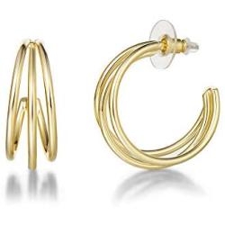 FANCIME Half Open Hoop Stud Earrings Triple Thin/Thick Tube High Polished Hoop Earrings 14K Yellow/White Gold Plated Fashion Statement Jewelry Gift for Women Teens Girls Mom