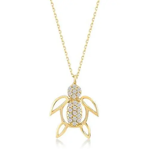 GELIN 14k Yellow Gold Sea Turtle with CZ Pendant Necklace for Women, 18'' GELIN 14k Yellow Gold Sea Turtle with CZ Pendant Necklace for Women, 18''