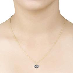 SOLIDGOLD- 14K Yellow Gold Crystal Clear & Blue CZ Evil Eye Pendant and an Adjustable Necklace Chain