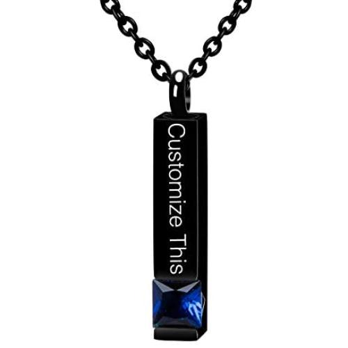 Fanery Sue Personalized Custom Cremation Necklace Urn for Ashes Keepsake Memorial Bar Pendant Jewelry - 316L Titanium Steel