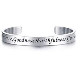 VNOX Christian Jewelry Stainless Steel Fruits of The Spirit Handstamp Inspirational Cuff Bangle Bracelet,7.3''