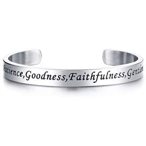 VNOX Christian Jewelry Stainless Steel Fruits of The Spirit Handstamp Inspirational Cuff Bangle Bracelet,7.3''