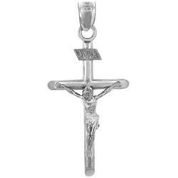 Religious Jewelry by FDJ Solid 925 Sterling Silver Cross Charm INRI Crucifix Pendant Necklace