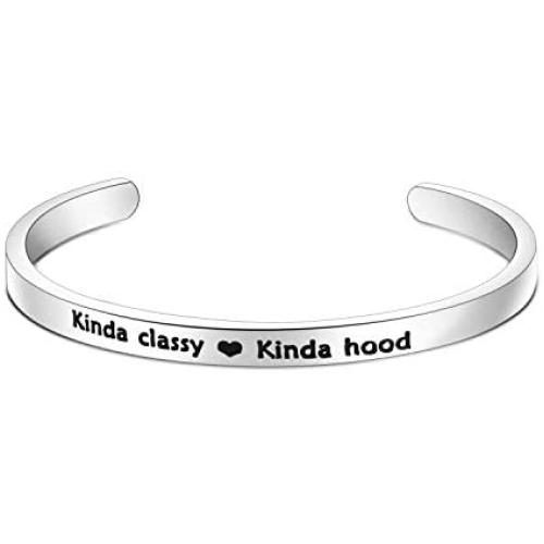 HOLLP Best Firend Cuff Bangle Jewelry Funny Women Jewelry Gift for Ghetto Friend Kinda Classy Kinda Hood Bracelet