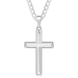 XP Jewelry Mens Sterling Silver Cross Pendant Curb Link Chain Necklace Italian Made - Choose Width and Length