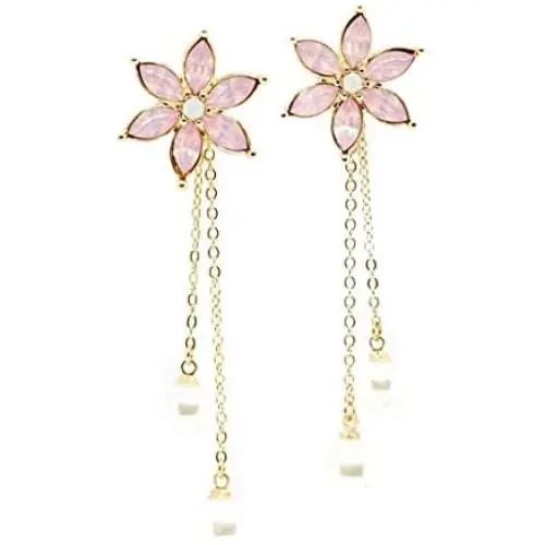 Crystal Flower Pearl Dangle Drop Earrings Jewelry 925 Sterling Silver Earring Post Gift For Women Girls