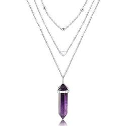 XIANNVXI Layered Heart Choker Necklace Healing Crystal Stone Point Pendant Necklaces Reiki Witch Gemstone Dainty Jewelry for Valentines Day Gifts