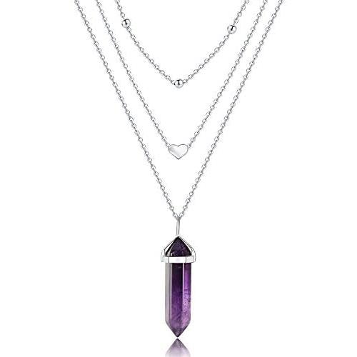 XIANNVXI Layered Heart Choker Necklace Healing Crystal Stone Point Pendant Necklaces Reiki Witch Gemstone Dainty Jewelry for Valentines Day Gifts