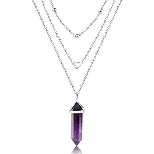 XIANNVXI Layered Heart Choker Necklace Healing Crystal Stone Point Pendant Necklaces Reiki Witch Gemstone Dainty Jewelry for Valentines Day Gifts