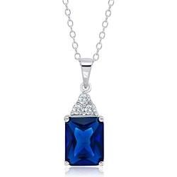 Sterling Silver Simulated Blue and White Sapphire Emerald Cut Pendant Necklace and Stud Earring Jewelry Set
